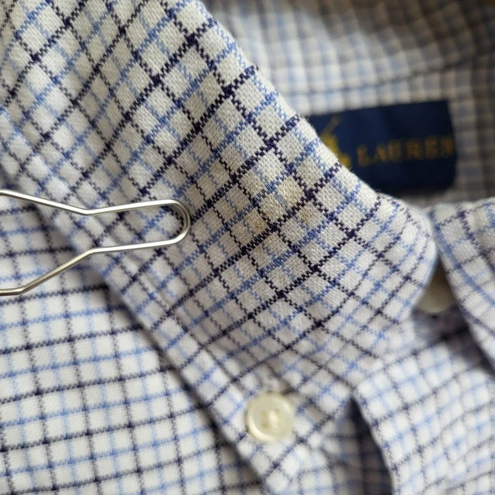 Ralph Lauren Kids Medium 10 12 Button‎ Down Shirt Blue Plaid Long Sleeve Flesh